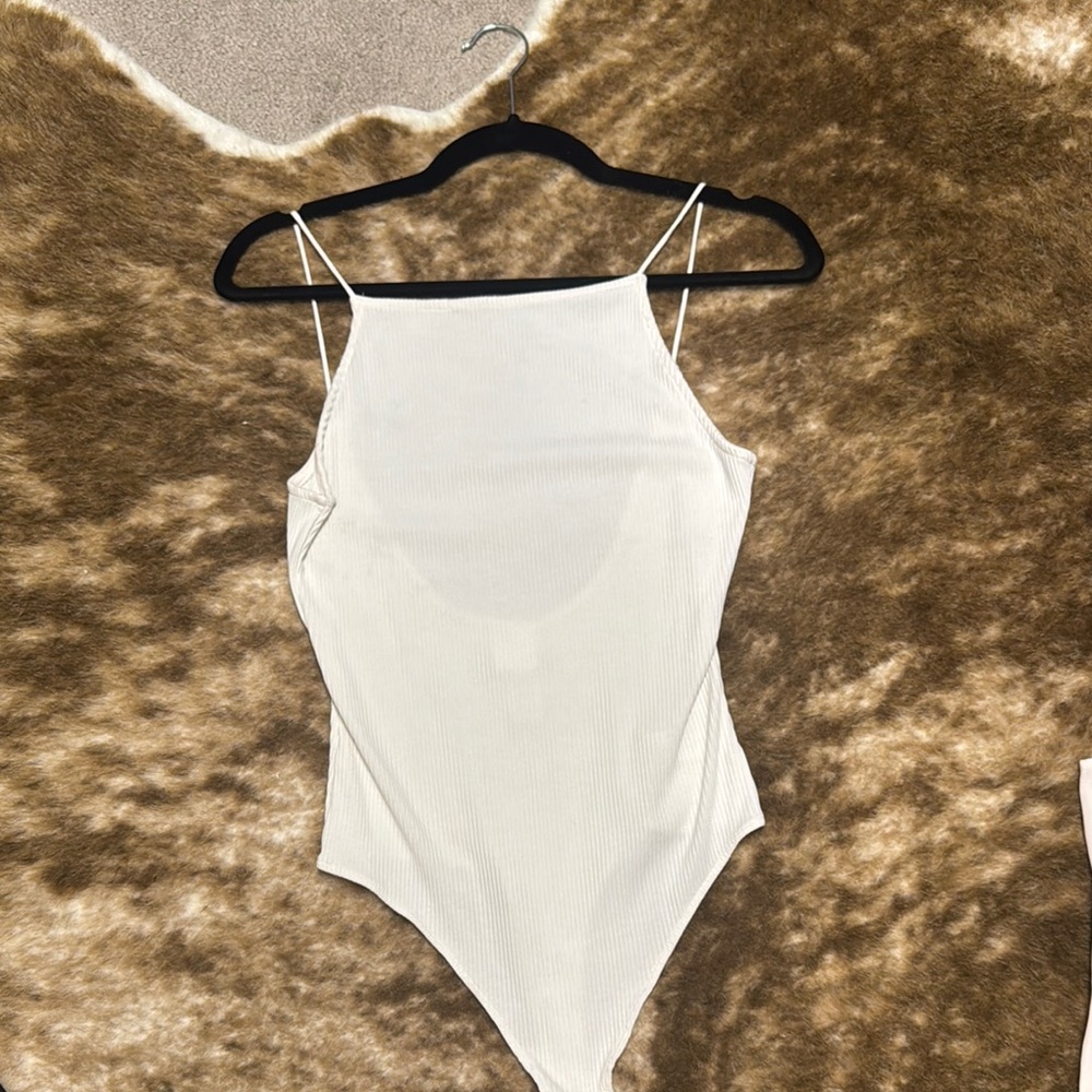 H&M Uback square neck White Ribbed Bodysuit small